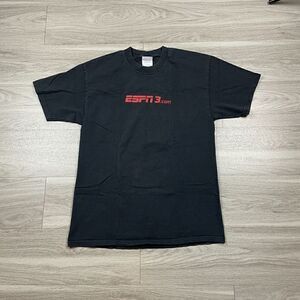 Vintage Shirt Mens Large Black ESPN 3 Sports TV Promo 90s